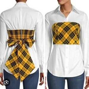 NWT Petersyn Monroe White Shirt with Yellow Plaid Accent, Size Large